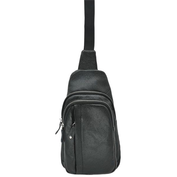 Стильна чоловіча сумка-слінг нагрудна з натуральної шкіри на блискавці, чорна 819510 819510 фото