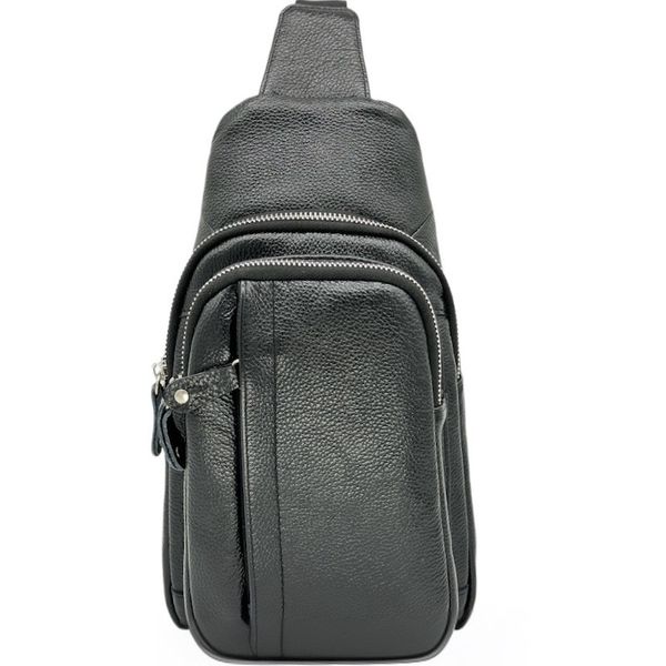 Стильна чоловіча сумка-слінг нагрудна з натуральної шкіри на блискавці, чорна 819510 819510 фото