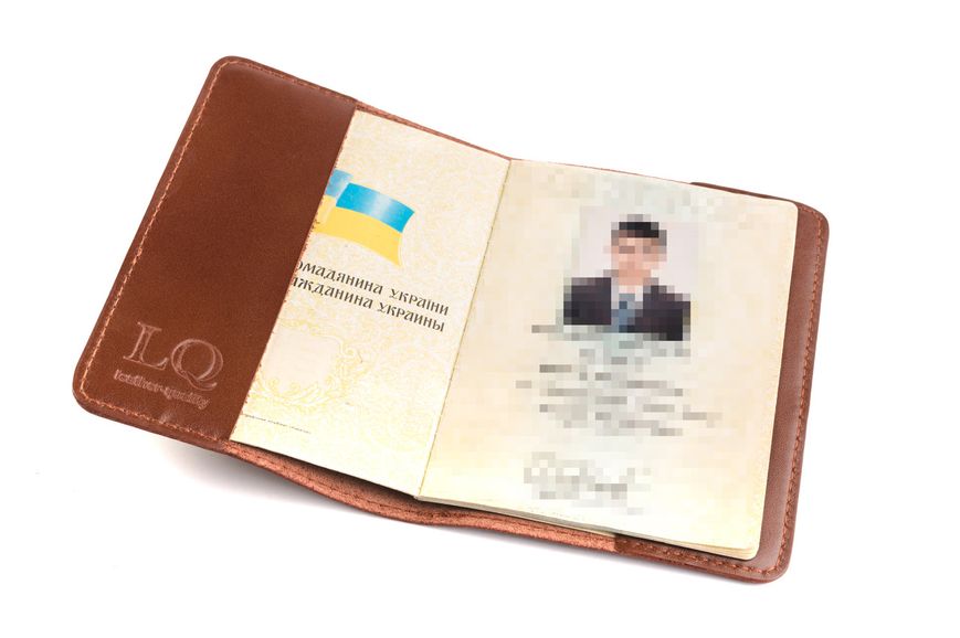 Обкладинка для паспорта натуральна шкіра LQ 101220 (Коричневий) 101220 (Каскад шкіра) фото