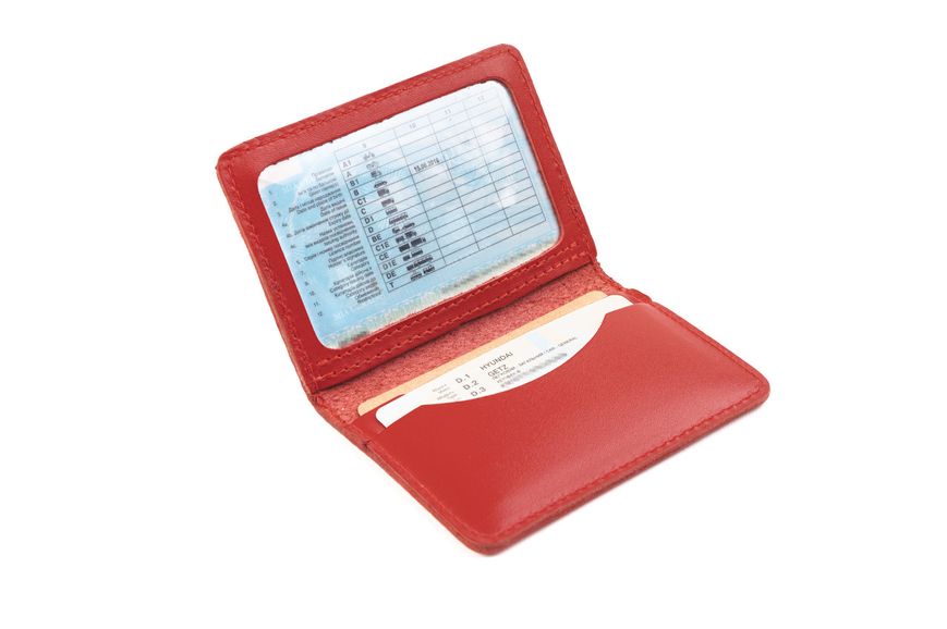Обкладинка з натуральної шкіри на автодокументи, права, ID паспорт з відділами для карт, LQ 701230 (Червоний) 701230 (Каскад шкіра) фото