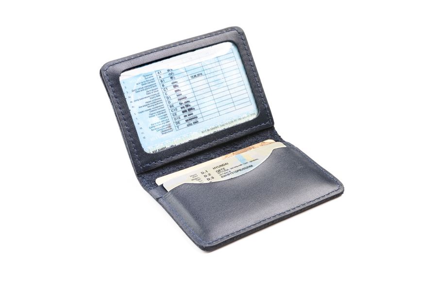 Обкладинка з натуральної шкіри на автодокументи, права, ID паспорт з відділами для карт, LQ 701250 (Синій) 701250 (Каскад шкіра) фото