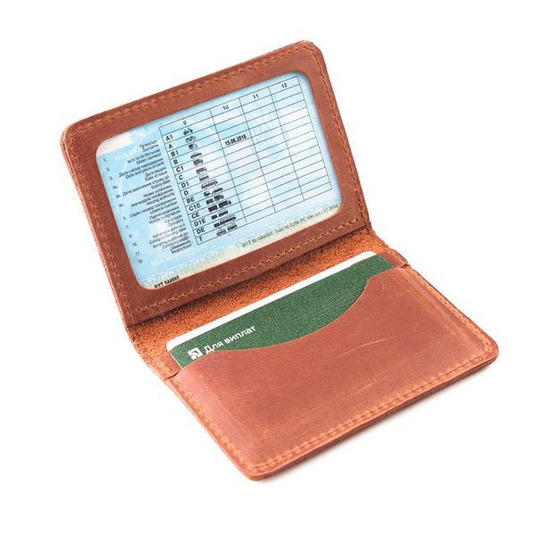 Обложка из натуральной кожи на автодокументы, права, id паспорт с отделами для карт, LQ 701160 (Рыжий) 701160 (Матова шкіра) фото