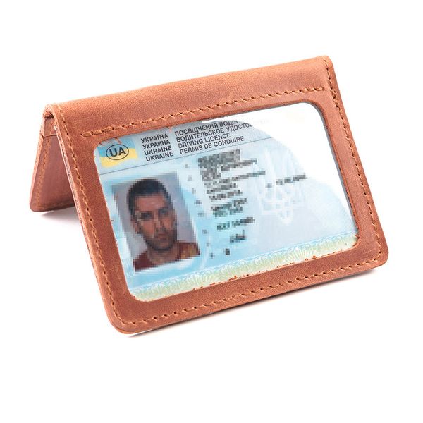 Обложка из натуральной кожи на автодокументы, права, id паспорт с отделами для карт, LQ 701160 (Рыжий) 701160 (Матова шкіра) фото