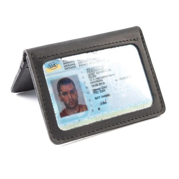 Обкладинка з натуральної шкіри на автодокументи, права, id паспорт з відділами для карток, LQ 701110 (Чорний) 701110 (Матова шкіра) фото