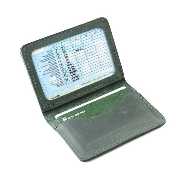 Обкладинка з натуральної шкіри на автодокументи, права, id паспорт з відділами для карток, LQ 701170 (Зелений) 701170 (Матова шкіра) фото