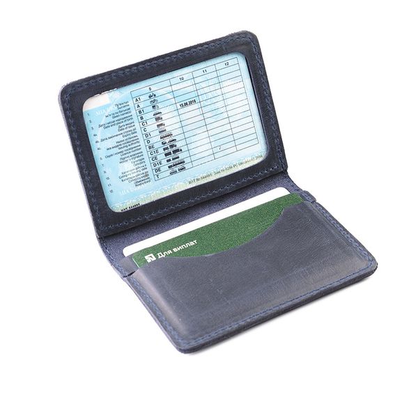 Обкладинка з натуральної шкіри на автодокументи, права, id паспорт з відділами для карток, LQ 701150 (Синій) 701150 (Матова шкіра) фото