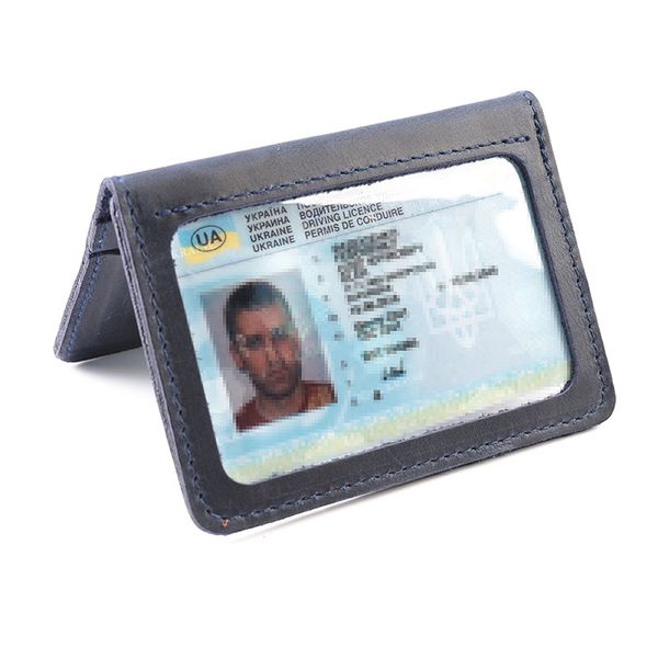 Обкладинка з натуральної шкіри на автодокументи, права, id паспорт з відділами для карток, LQ 701150 (Синій) 701150 (Матова шкіра) фото