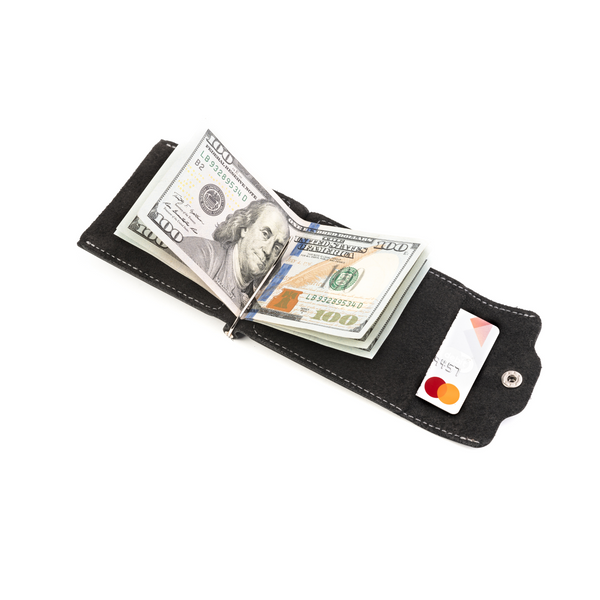 Затиск із відділами для кредитних карт на кнопці, матова шкіра Crazy Horse LQ 602110 (Чорний) 602110 фото