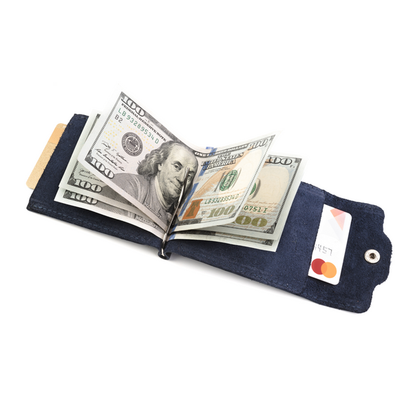 Затиск із відділами для кредитних карток на кнопці, матова шкіра Crazy Horse LQ 602150 (Синій) 602150 фото