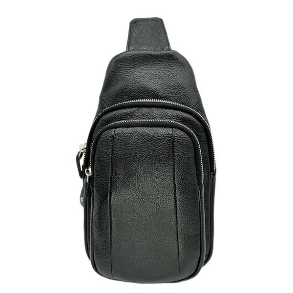 Стильна чоловіча сумка-слінг нагрудна з натуральної шкіри на блискавці, чорна 818510 818510 фото