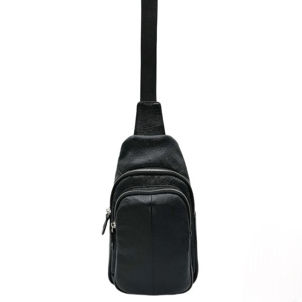 Стильна чоловіча сумка-слінг нагрудна з натуральної шкіри на блискавці, чорна 815510 815510 фото